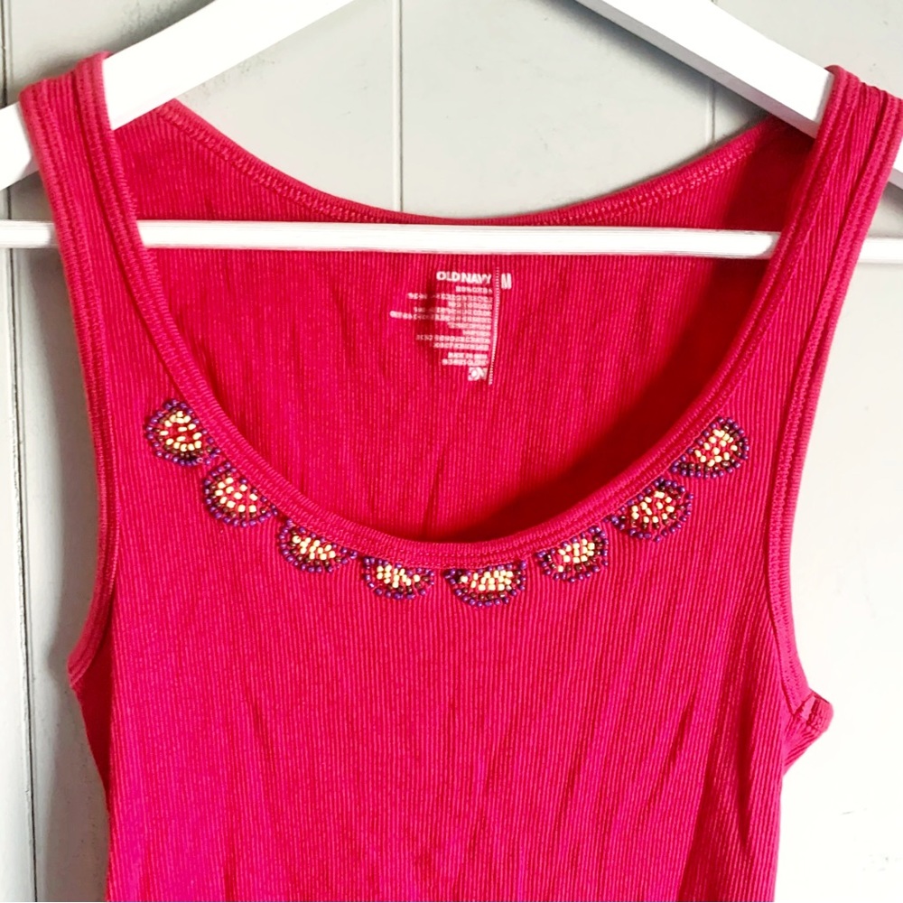 OLD NAVY Red Beaded Boyfriend Fit Scoop Neck Cotton Tank M